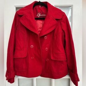 Vintage Y2K Guess Scarlet Red Wool Double Breasted Pea Coat Women’s Size Large L